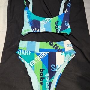 Aerie Blue and Green Graphic Bikini